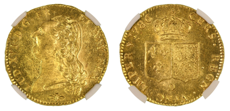 France 1786 D (Au). 2 Louis D'Or. Graded MS 64 by NGC