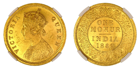 India 1862 (C) (Au). Mohur. Graded MS 63 by NGC