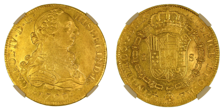 Mexico 1790 MO FM (Au) Charles IV. 8 Escudos. Graded MS 62 by NGC