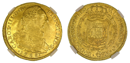 Colombia 1788 NR JJ (Au) Charles III. 8 Escudos. Graded MS 62 by NGC