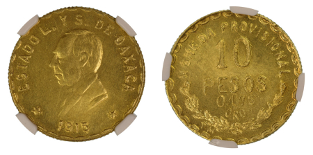 Mexico 1915 TM (Au). 10 Pesos. Graded MS 64 by NGC