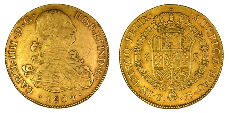 Bolivia 1804 PTS PJ (Au) Charles IV. 8 Escudos. Graded  AEF  by 