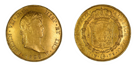 Bolivia 1822 PTS PJ (Au) Ferdinand VII. 8 Escudos. Graded  EF  by 