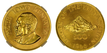 Kenya 1966 (Au) President Jomo Kenyatta. 500 Shilling. Graded MS 67 by NGC