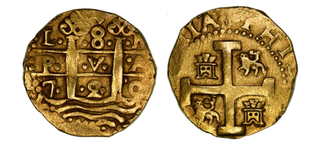 Peru 1720 L M (Au) Philip V. 8 Escudos. Graded AU 58 by NGC