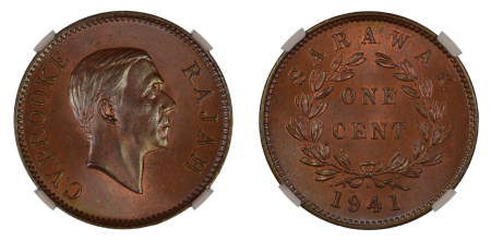 Sarawak 1941H (Cu). 1 Cent. Graded MS 66 Brown by NGC