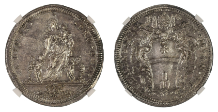 Italy, Papal States (1708) VIII (Ag) Pope Clement XI. Teston. Graded MS 64 by NGC