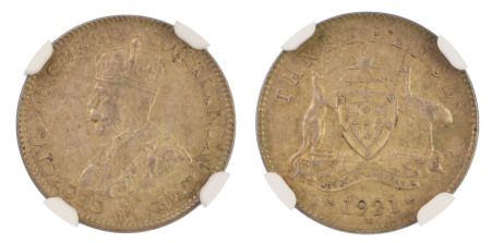 Australia 1921M, 3 Pence. Graded MS 63 by NGC. 