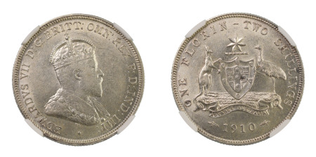 Australia 1910, 2 Shillings. Graded AU 58 by NGC. 