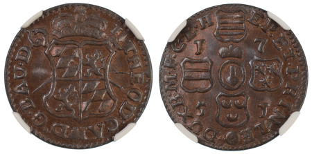 Belgium 1751, 1 Liard. Graded MS 66 Brown by NGC. 