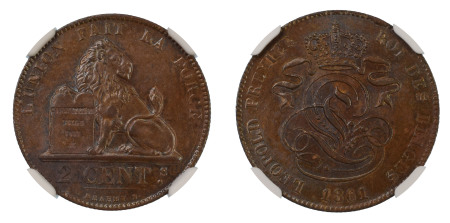Belgium 1861, 2 Centimes. Graded MS 63 Brown by NGC - No coin graded higher.