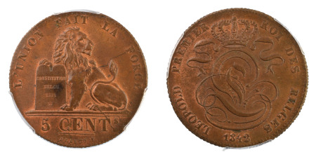 Belgium 1842, 5 Centimes, PCGS graded MS64 Brown
