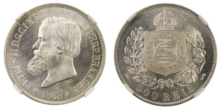 Brazil 1868, 500 Reis. Graded MS 65 by NGC - Only one coin graded higher.
