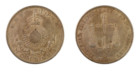 British East Africa 1888 H, 1 Rupee, Mombasa, in Extra Fine condition