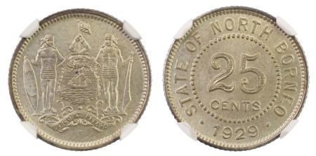British North Borneo 1929H, 25 Cents. Graded MS 64 by NGC. 