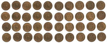 France 1862 K, 20 coin lot of 1 Centime in Red Brown UNC condition