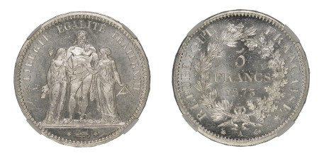 France 1873A, 5 Francs. Graded MS 65 by NGC. 