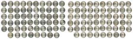 France 1916, 58 coins lot of 50 centimes, in BU condition
