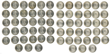 France 1915, 33 coins lot of 50 centimes, in BU condition