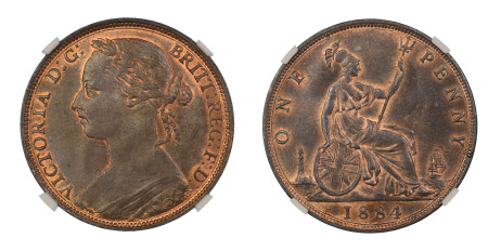 Great Britain 1884, 1 Penny. Graded MS 63 Brown by NGC - Only one coin graded higher.