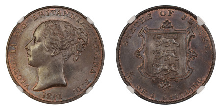 Jersey 1861, 1/13 Shilling. Graded MS 64 Brown by NGC - the highest graded.