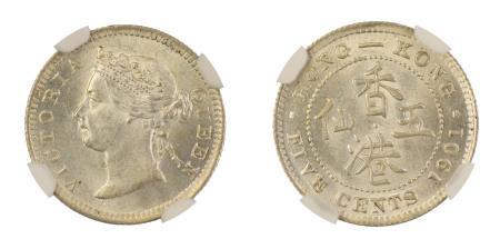 Hong Kong 1901, 5 Cents. Graded MS 65 by NGC. 
