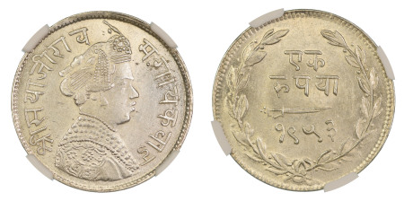 India VS1953(1896), Rupee. Baroda. Graded MS 63 by NGC. - only three coins graded higher.