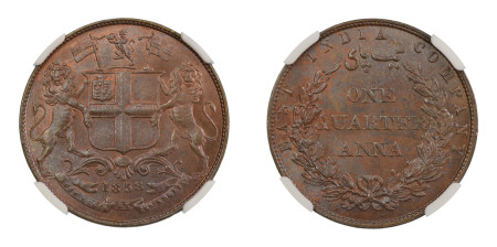 India, British 1858, 1/4 Anna . Graded MS 65 Brown by NGC - Only one coin graded higher.