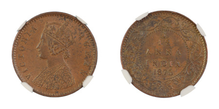India, British 1875(C), 1/12 Anna . Graded MS 63 Brown by NGC - No coin graded higher.