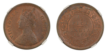 India, British 1862(C), 1/2 Pice . Graded MS 64 Brown by NGC - No coin graded higher.