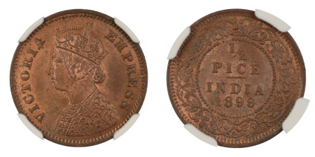 India, British 1899(C), 1/2 Pice . Graded MS 65 Red Brown by NGC - No coin graded higher.