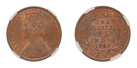 India, British 1892(C), 1/4 Anna . Graded MS 64 Red Brown by NGC - No coin graded higher.