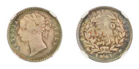 India, British 1841(C), 2 Anna. Graded MS 64 by NGC. 