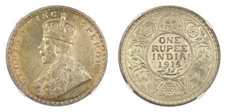 India, British 1915(C), Rupee. Graded MS 62 by NGC. 