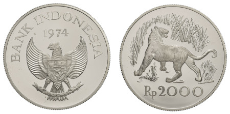 Indonesia 1974, 2000 Rupiah in proof Cameo condition