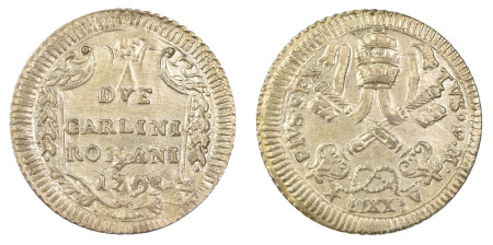 Italy, Papal States Anno XXI (1796), 2 Carlini, in Almost Uncirculated condition