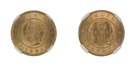 Jamaica 1887, 1/4 Penny (Fathing). Graded MS 65 by NGC. 