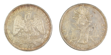 Mexico 1872 MoM, Peso, in AU condition