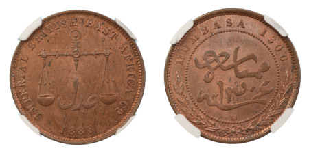 Mombasa 1888C/M, Pice. Medium Letters Reverse. Graded MS 63 Red Brown by NGC. 