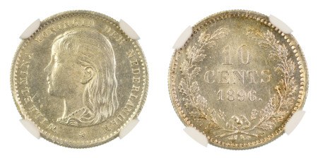 Netherlands 1896, 10 Cents. Graded MS 64 by NGC. 