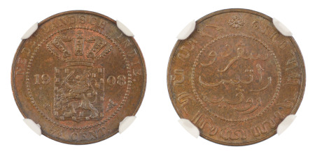 Netherlands, Netherlands East Indies 1908, 1/2 Cents. Graded MS 64 Brown by NGC - Only one coin graded higher.