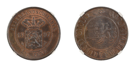 Netherlands, Netherlands East Indies 1897, 2.5 Cents. Graded MS 65 Brown by NGC - the highest graded.