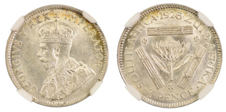 South Africa 1926, 3 Pence . Graded MS 63 by NGC. 