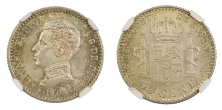 Spain 1904(04) SMV, 50 Centimos . Graded MS 67 by NGC - the highest graded.