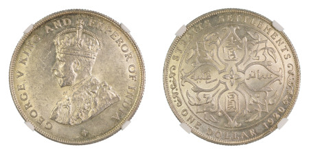 Straits Settlements 1920, S$1 Dollar. Graded MS 61 by NGC. 