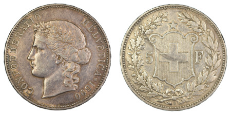 Switzerland  1890, 5 Francs, in Very Fine condition