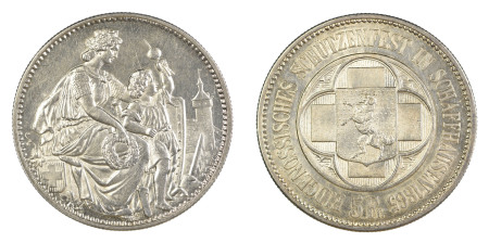 Switzerland  1865, 5 Francs, in Almost Uncirculated condition