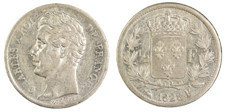 France  1828, 1/2 Franc , in Extra Fine condition