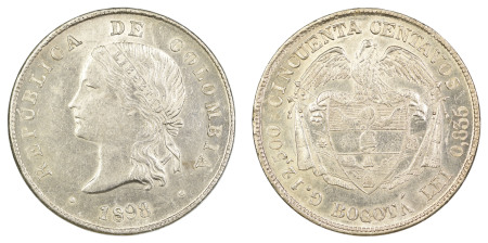 Colombia  1898, 50 Centavos , in Almost Uncirculated condition