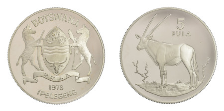 Botswana  1978, 5 Pula , in Choice Proof  condition